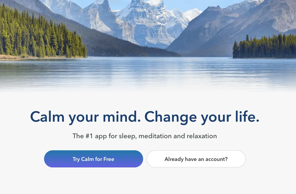 Calm app homepage screenshot 
