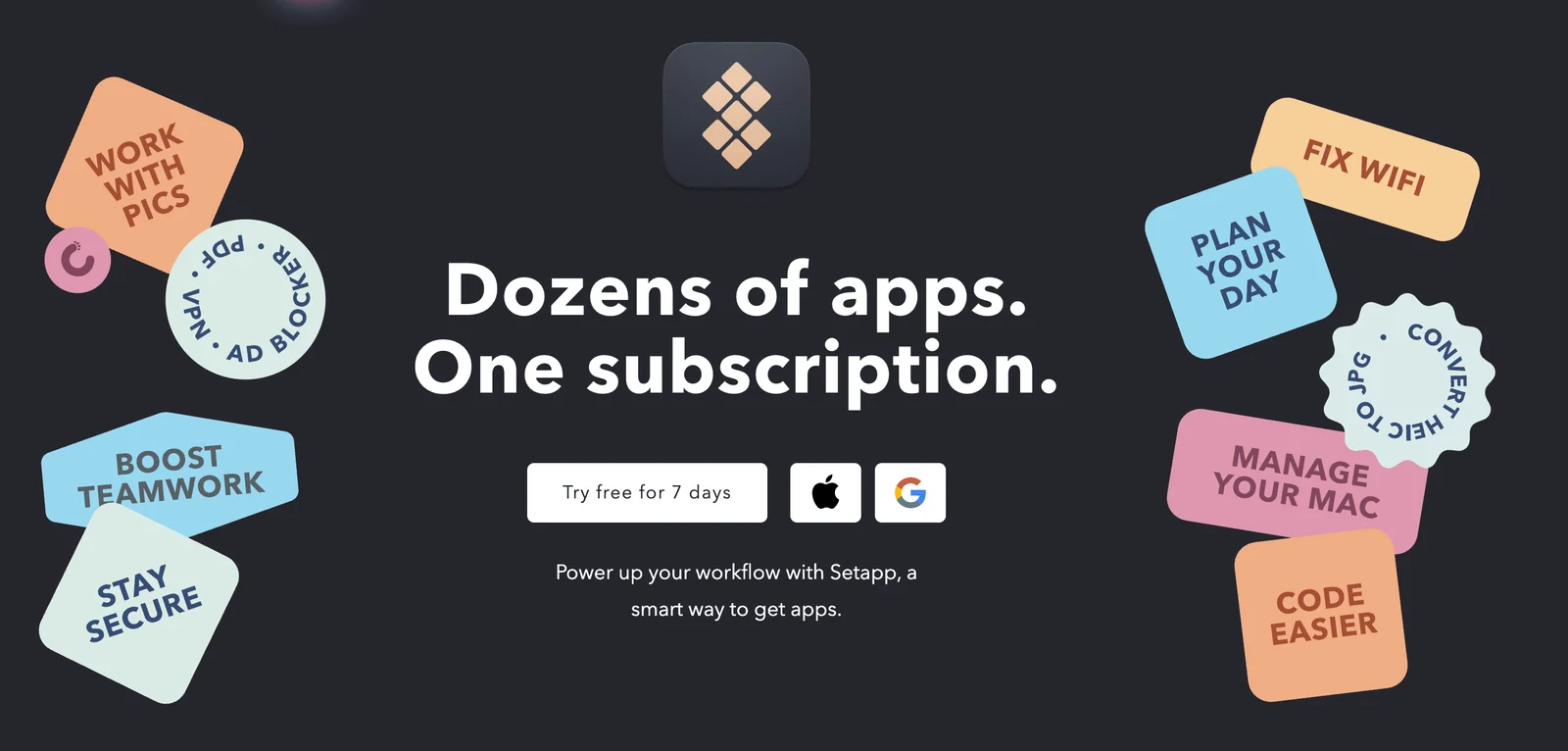 Screenshot of the Setapp home page