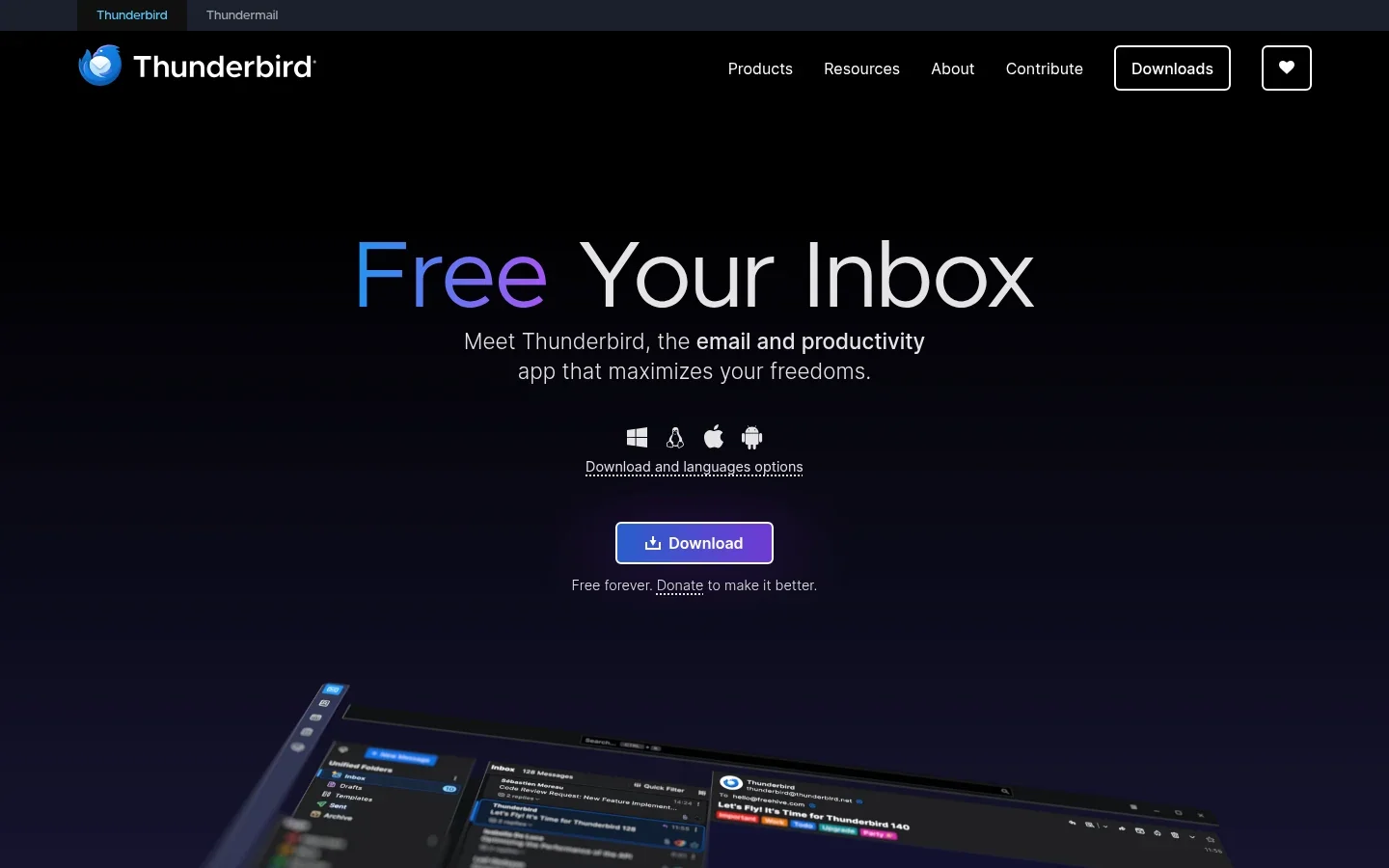Thunderbird official website screenshot