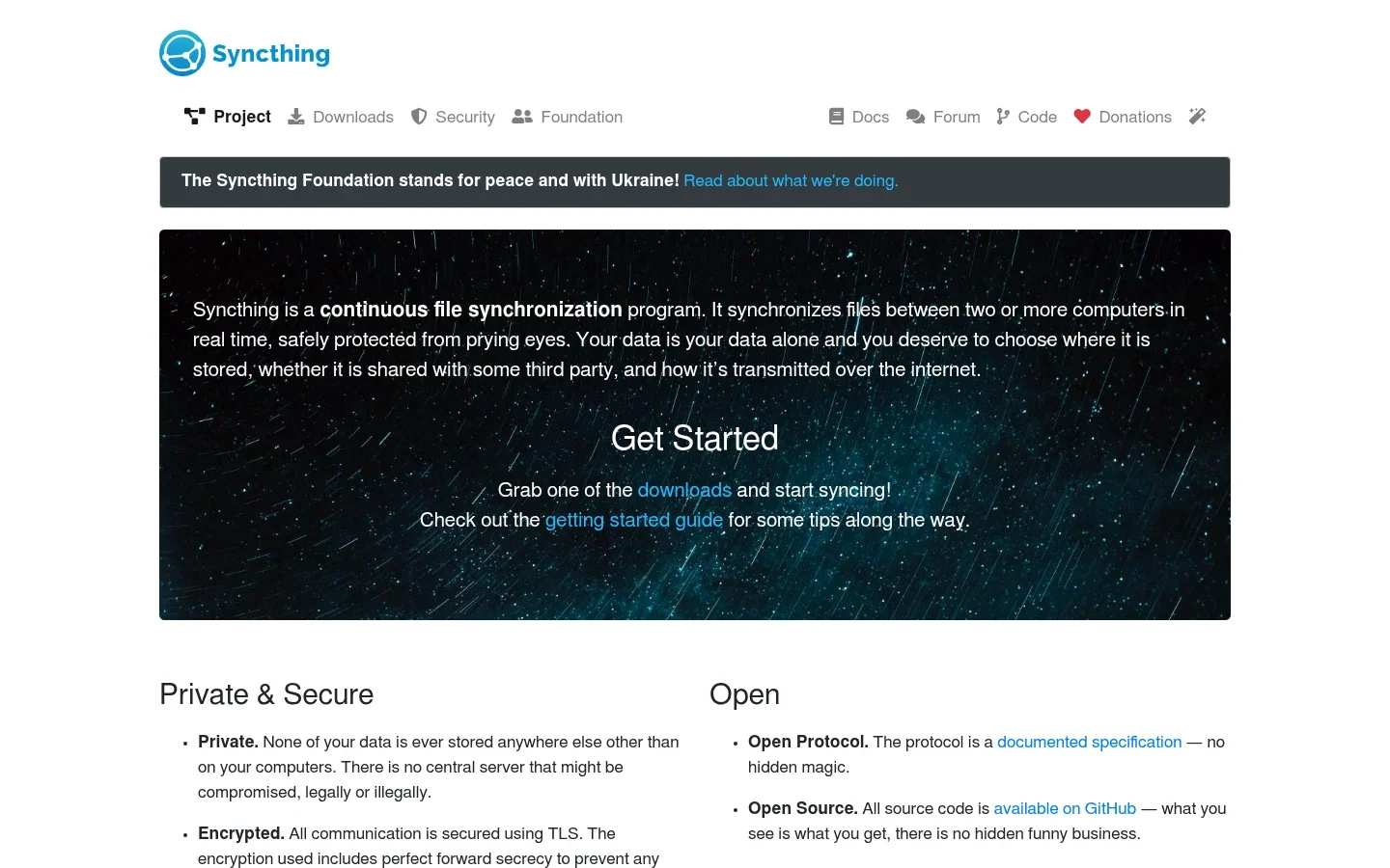 Syncthing official website screenshot