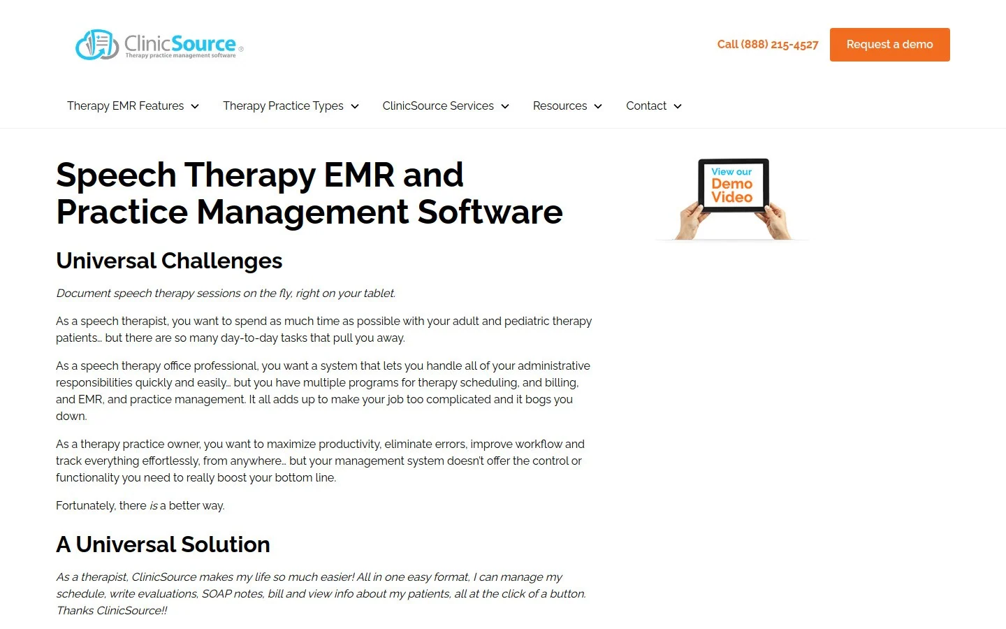 ClinicSource speech therapy EMR screenshot