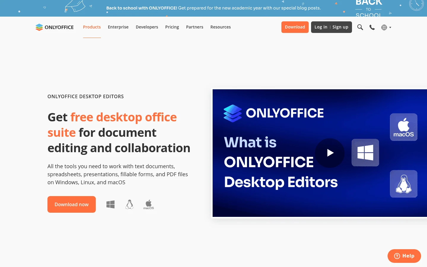 ONLYOFFICE Desktop Editors homepage screenshot