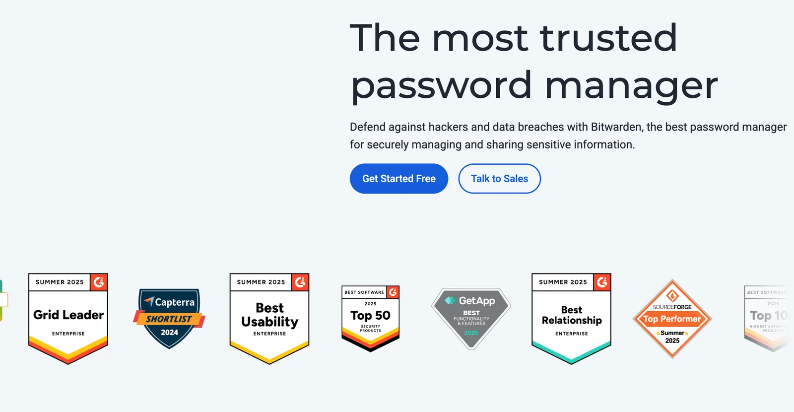 Bitwarden Password manager homepage screenshot
