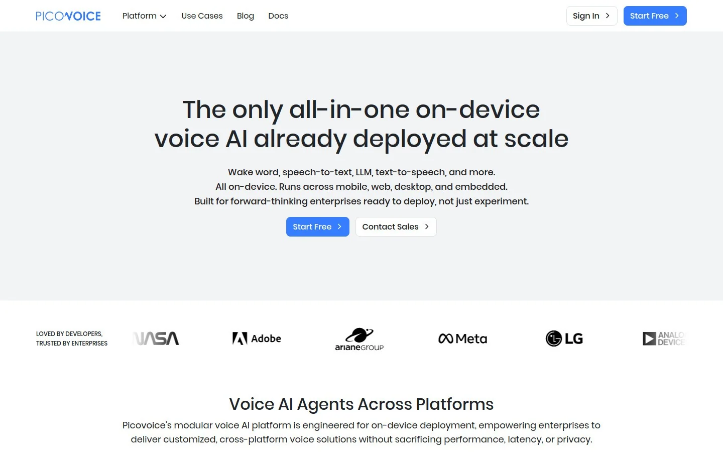 picovoice.ai homepage hero section screenshot