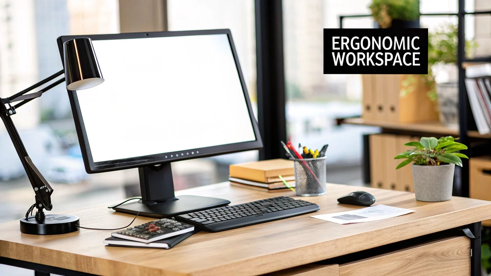 A picture of a workstation with ergonomic equipment to reduce wrist pain from typing. 
