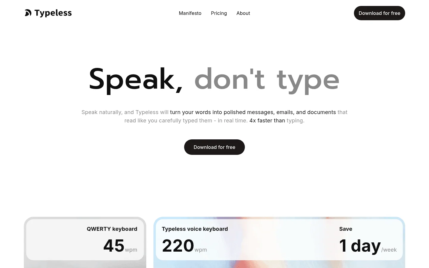Typeless homepage screenshot