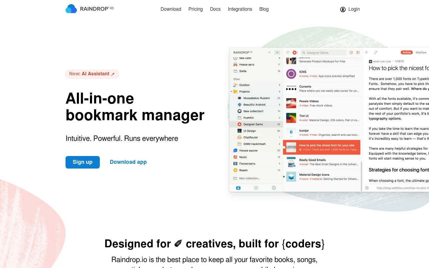 Raindrop.io homepage screenshot