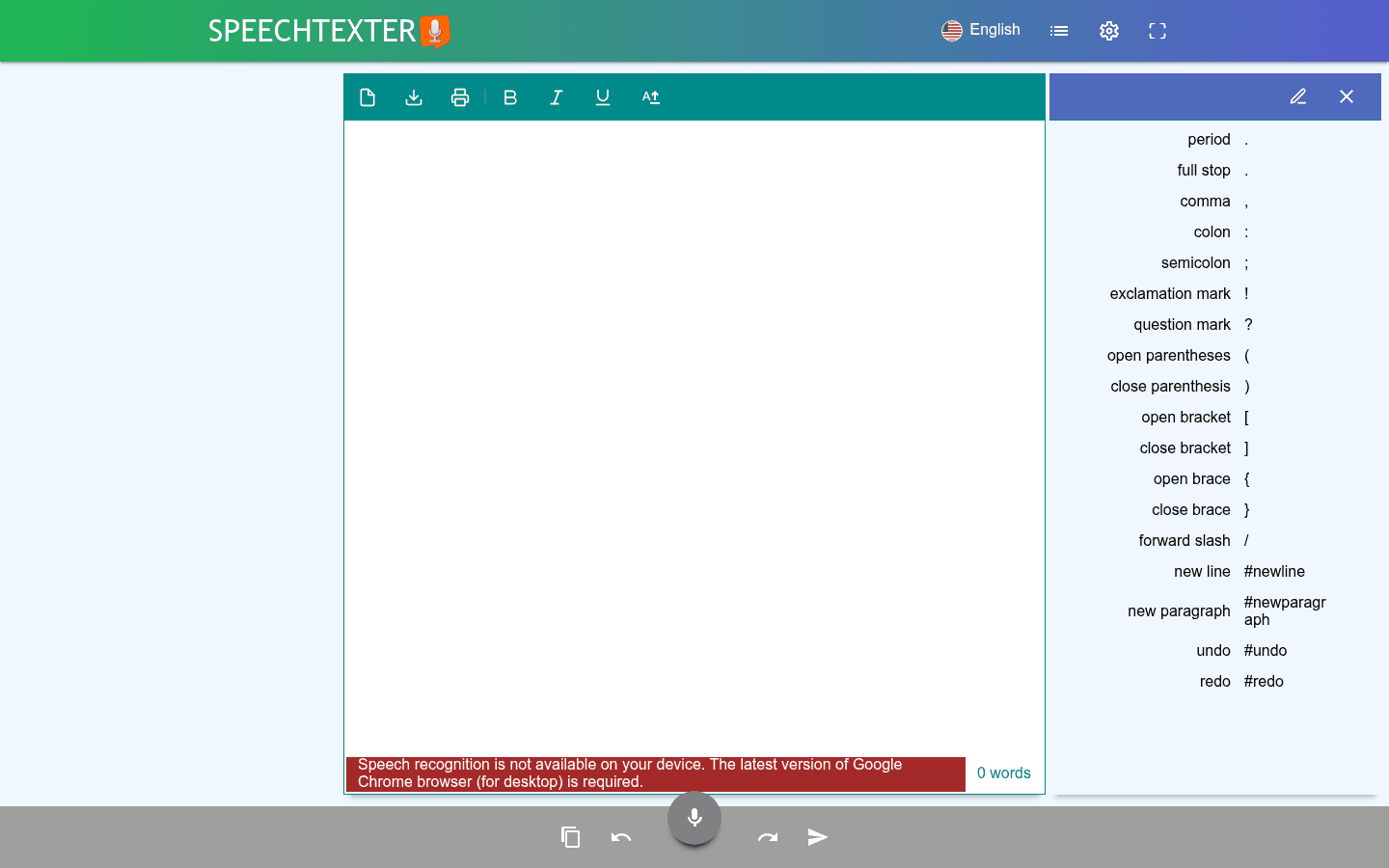 SpeechTexter official page or support page screenshot