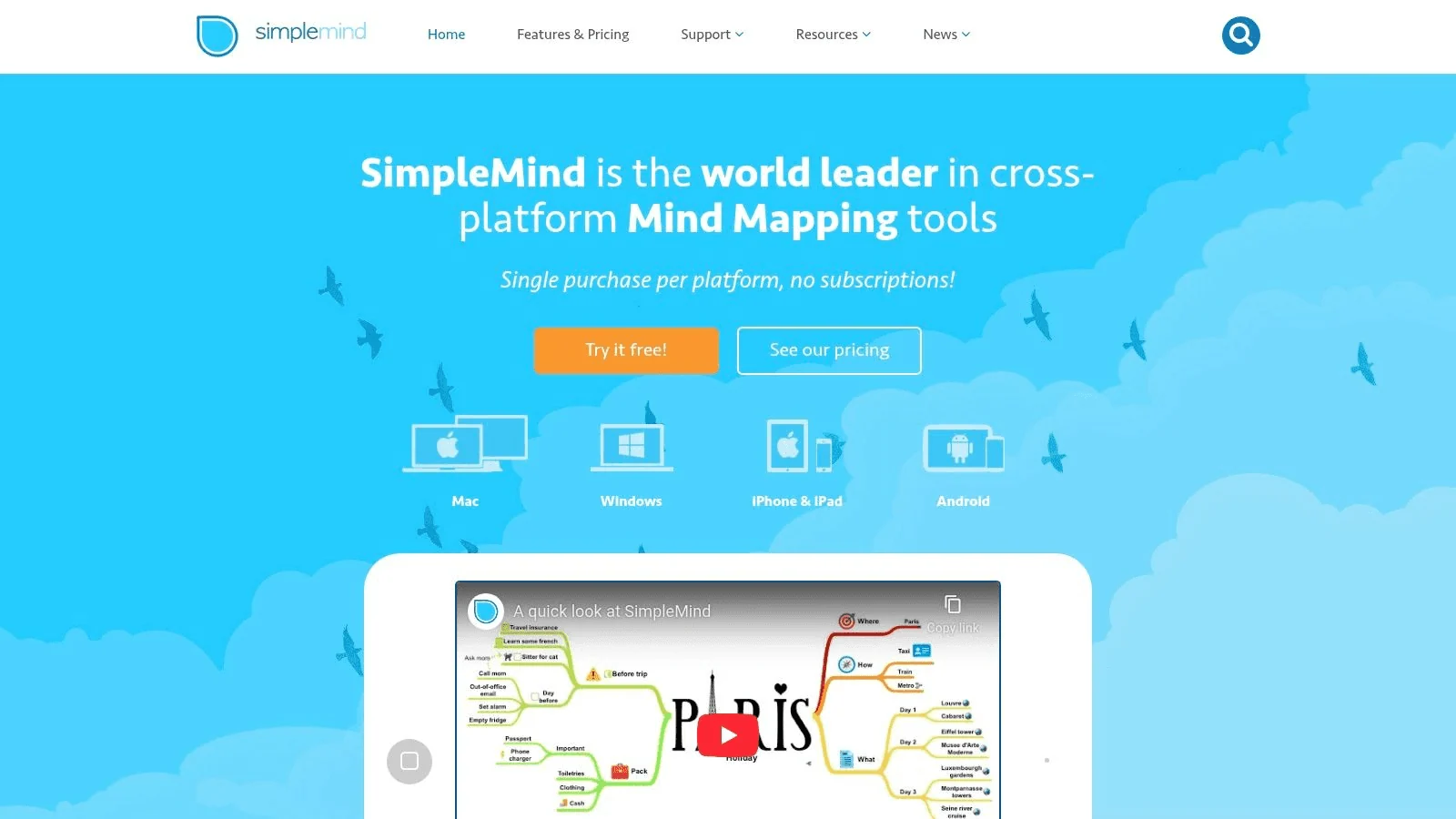 SimpleMind Mindmapping Homepage screenshot
