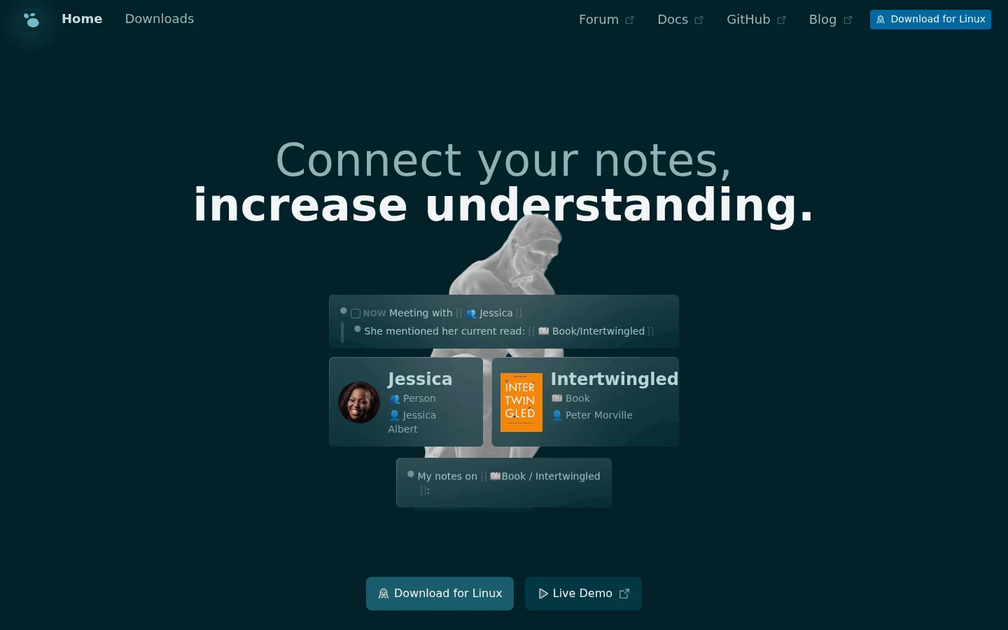 Logseq notes app homepage screenshot