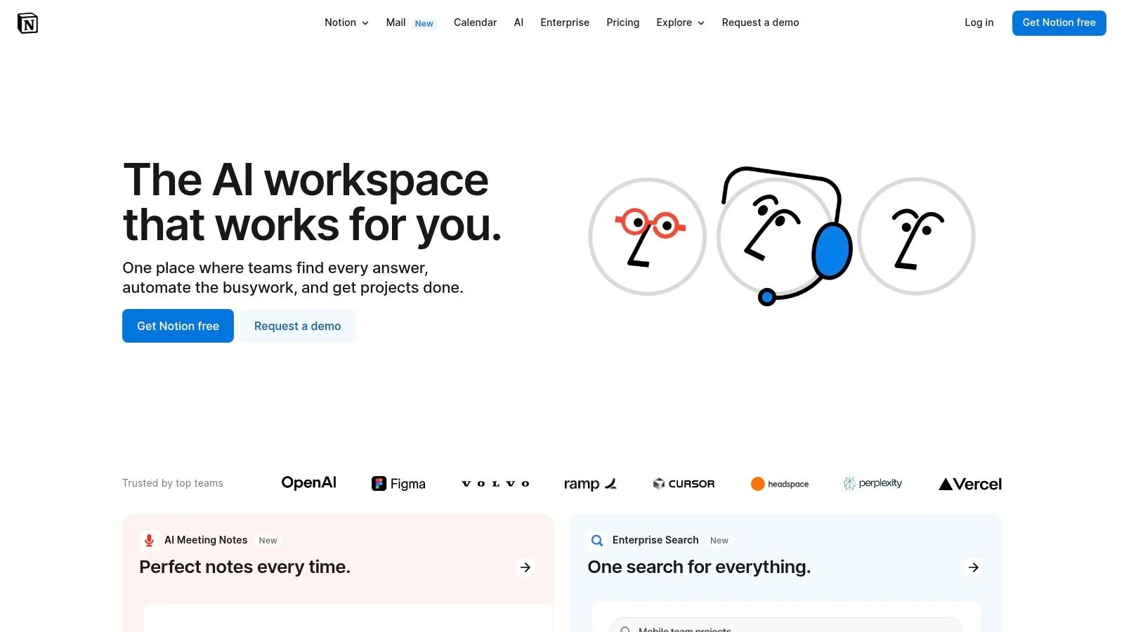 Screenshot of Notion note-taking app homepage 