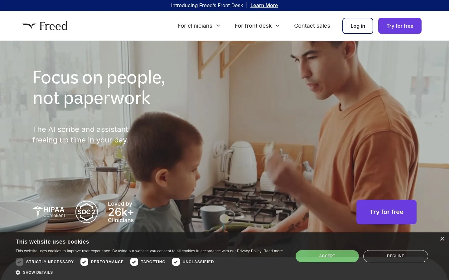Freed homepage screenshot