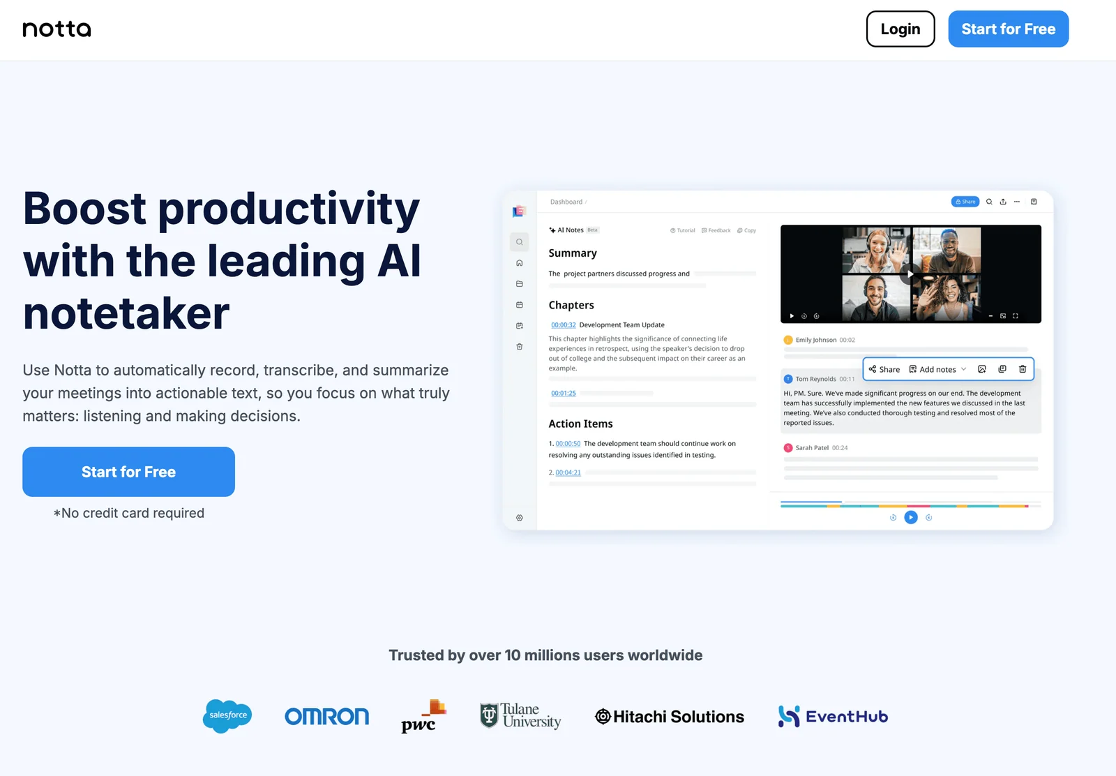 Notta AI notetaker homepage screenshot