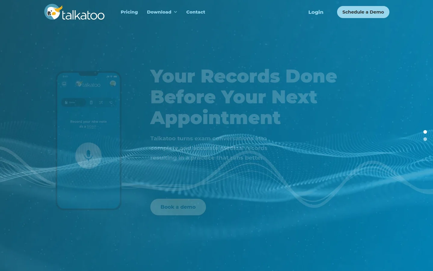 Talkatoo veterinary dictation software homepage