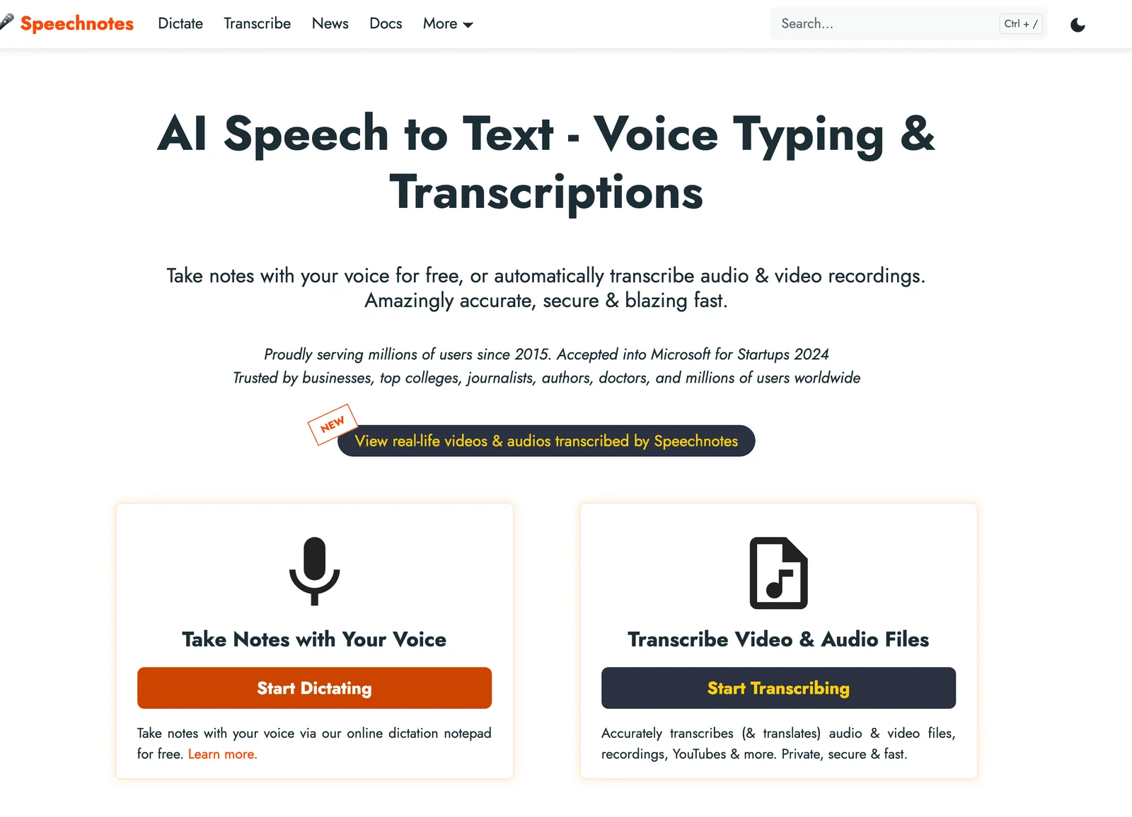 Speechnotes browser dictation app screenshot