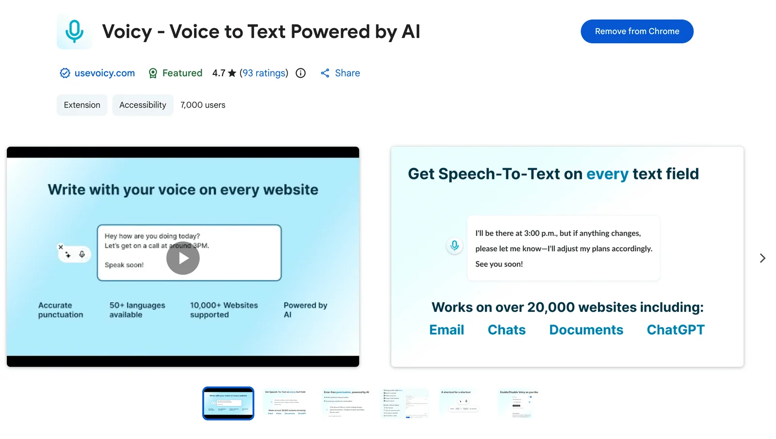 A screenshot of the Voicy speech to text app for transcribing audio in Word