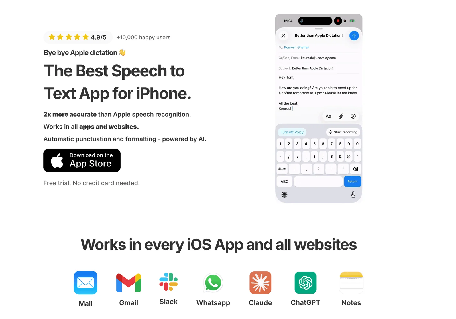 Voicy dictation app screenshot for iPhone and cross-device writing