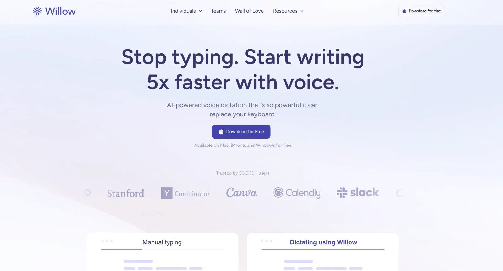 Willow Voice landing page