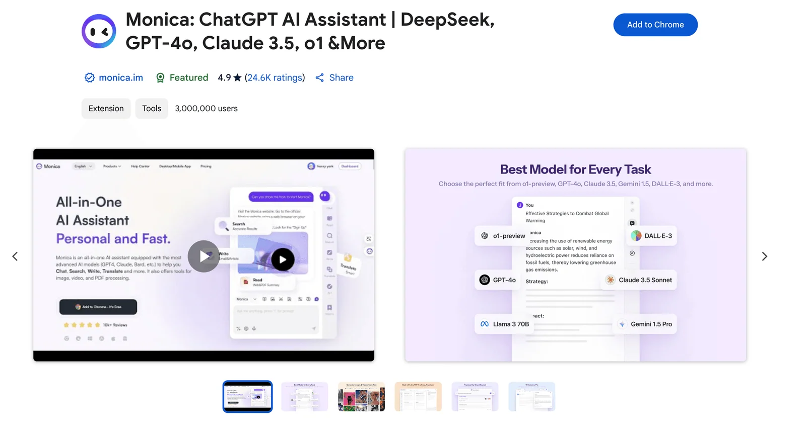 Screenshot of the Monica AI Chrome Extension Web Store page