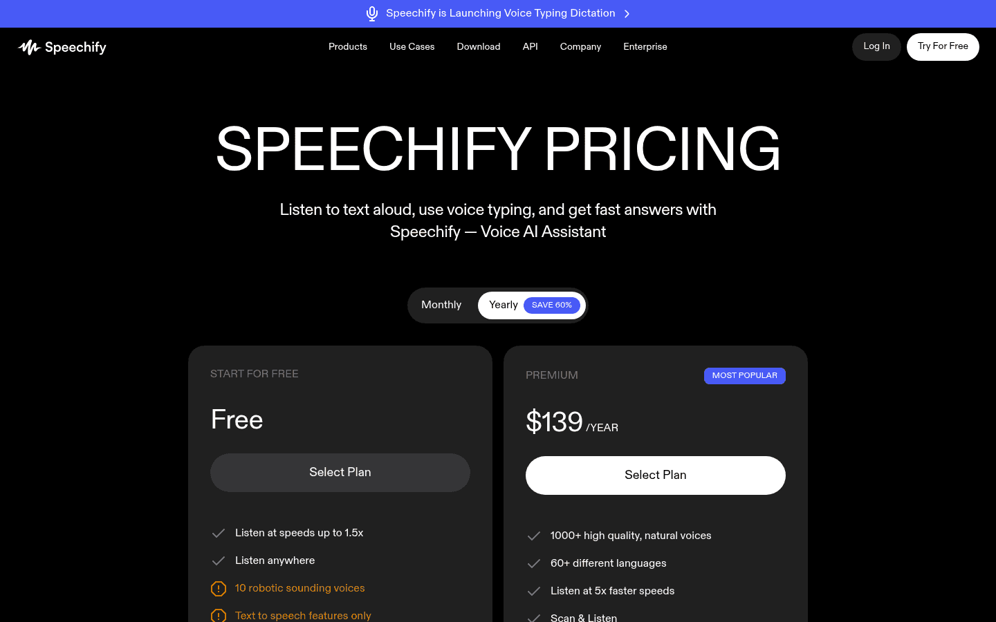 Speechify official page screenshot
