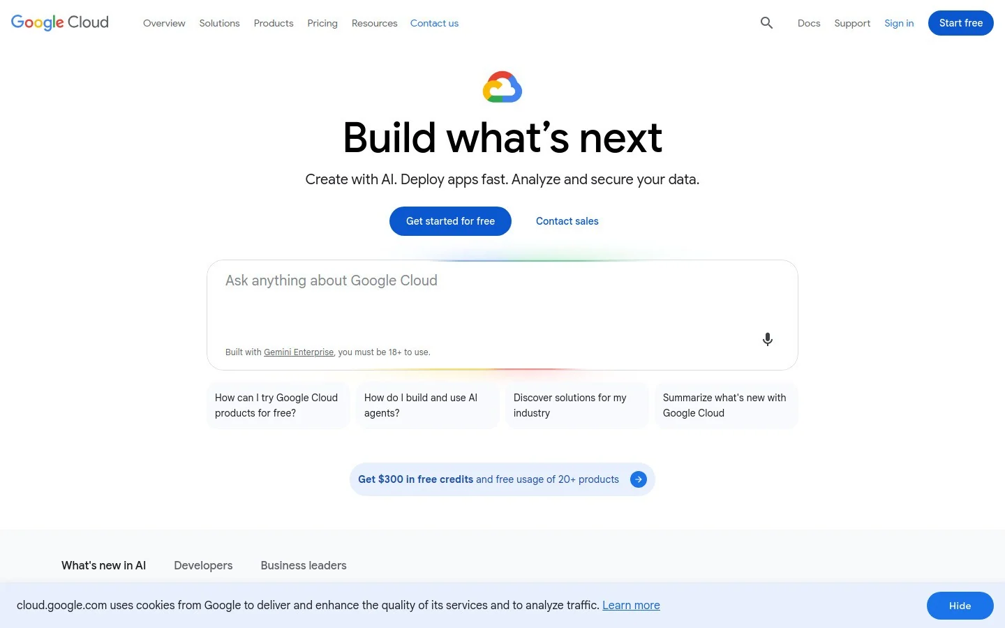 cloud.google.com homepage hero section screenshot