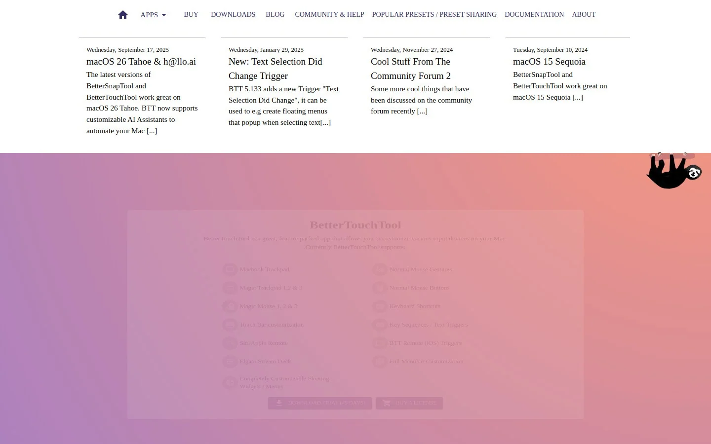BetterTouchTool homepage screenshot