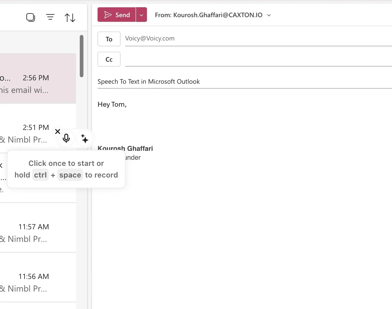 Voicy dictation in Outlook compose
