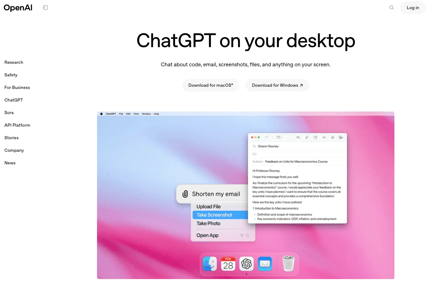 ChatGPT, Mac App, Homepage. 