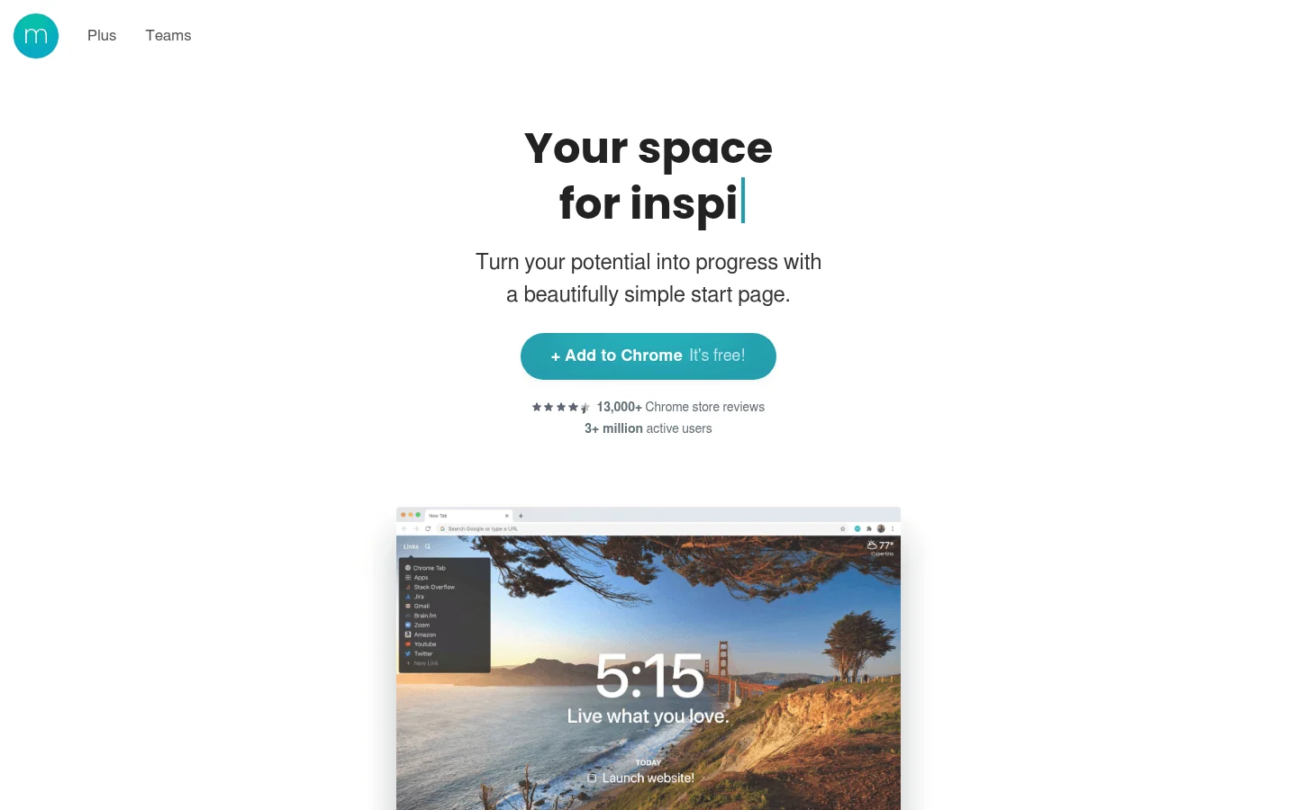 Momentum homepage screenshot