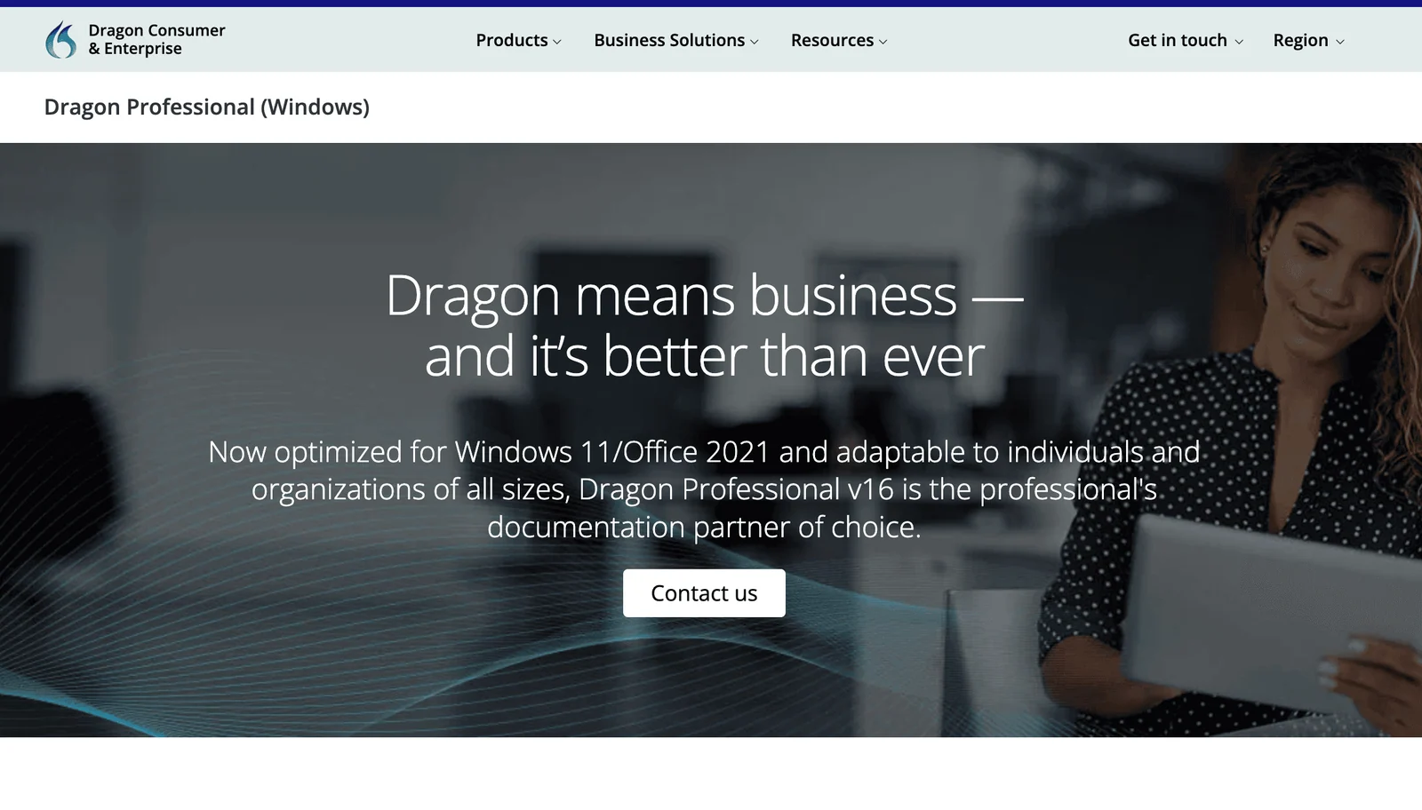 Dragon Professional dictation homepage screenshot