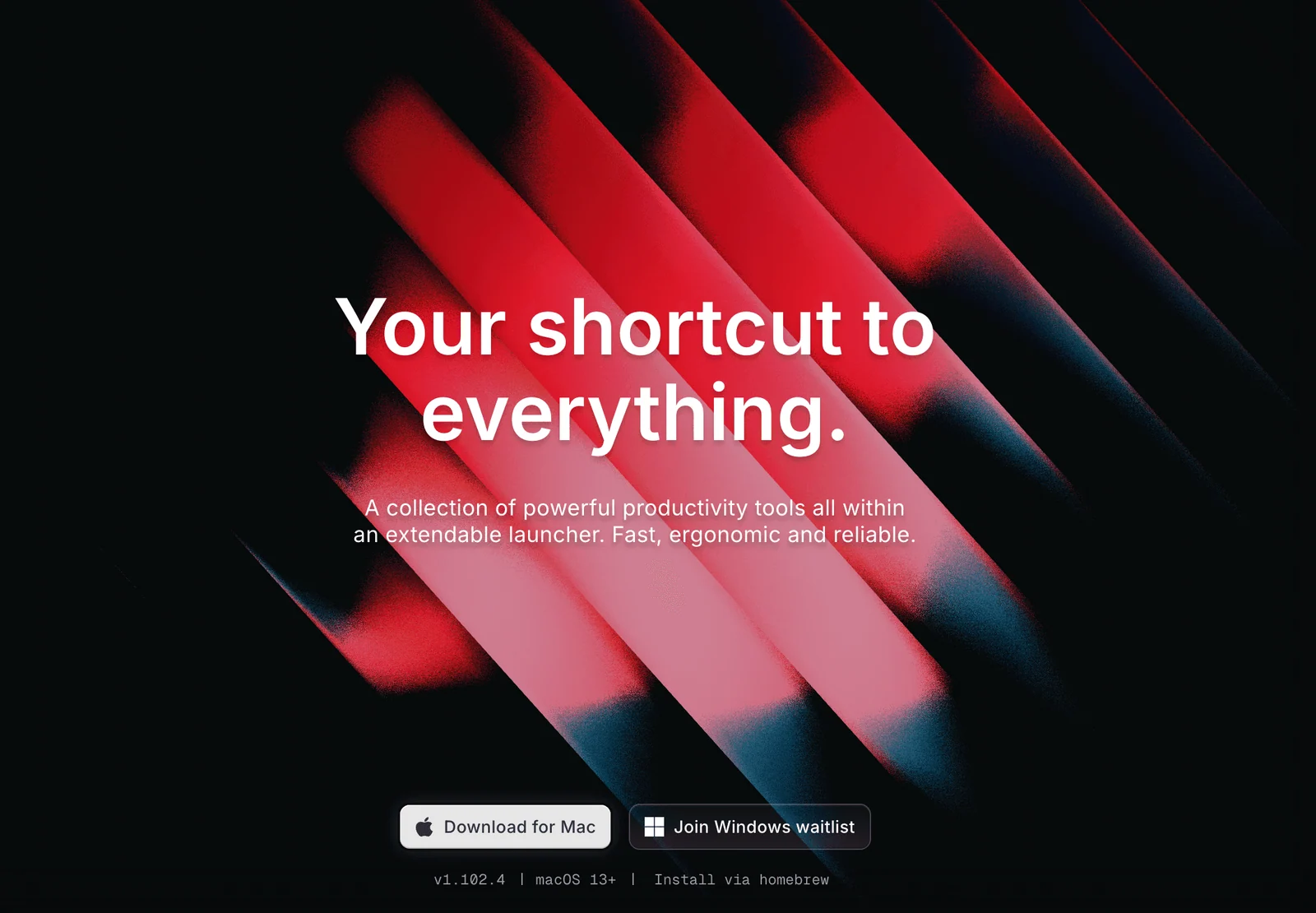 Screenshot of the Raycast productivity mac app homepage