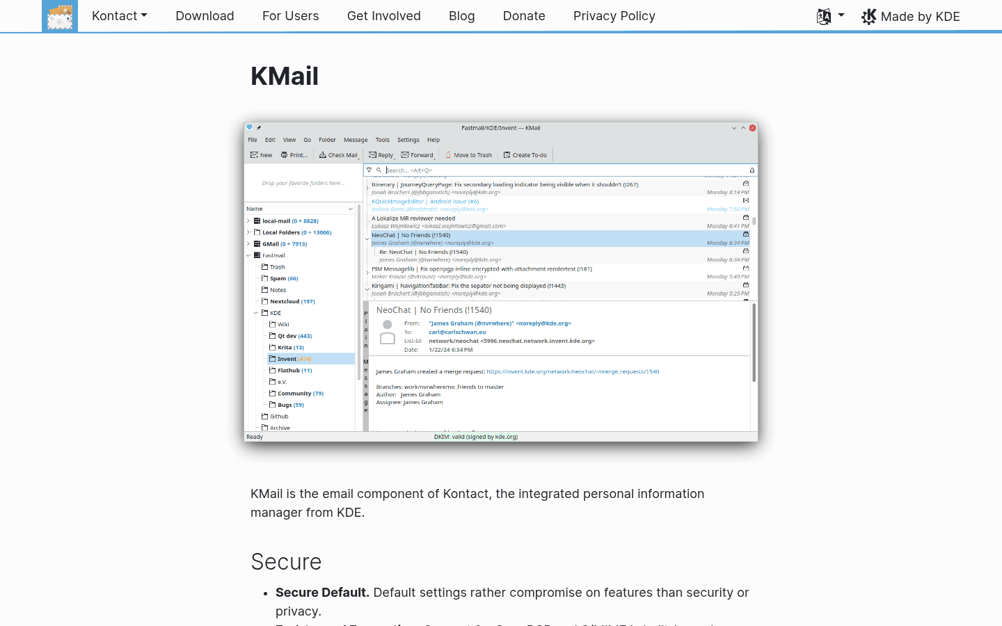 KMail email client homepage screenshot