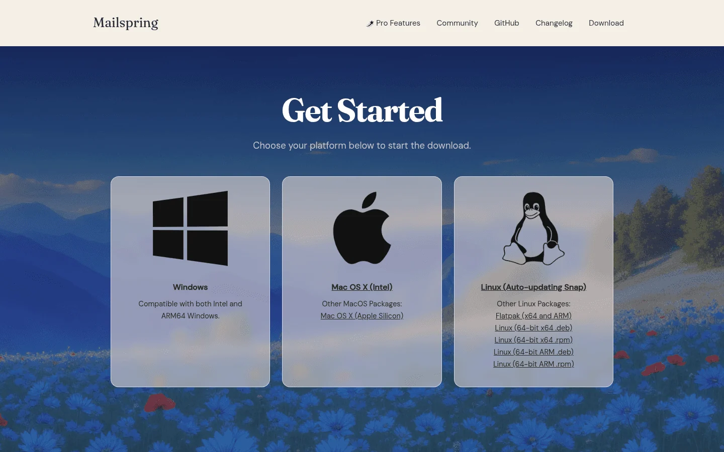 Mailspring email client homepage screenshot