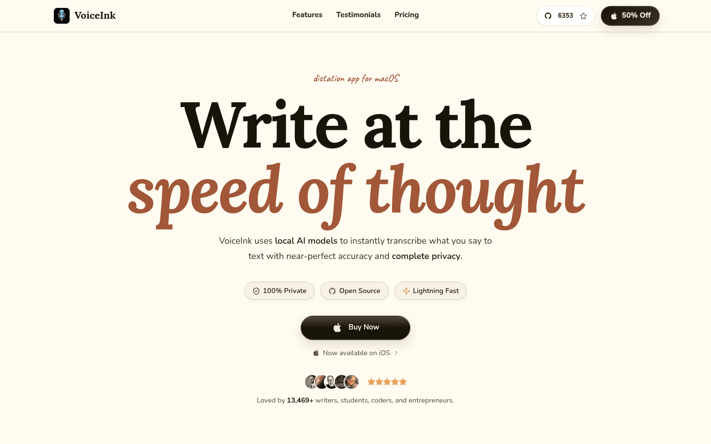 VoiceInk dictation app homepage screenshot